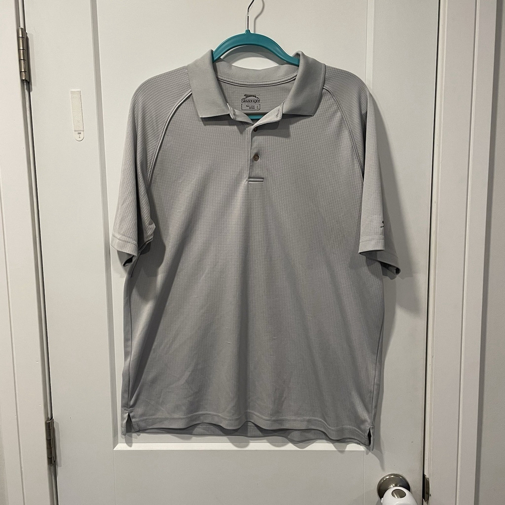 Slazenger Mens Large LG Golf Polo Polyester Stretch Gray Short Sleeve Shirt